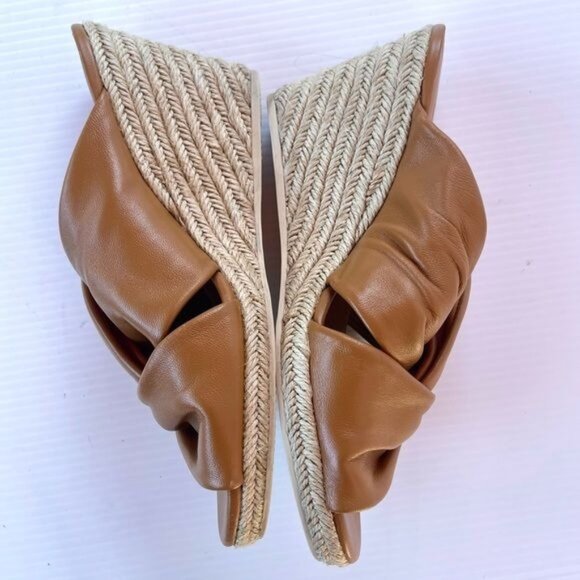 Vince Sylvia Wedge Espadrille Sandals Knotted Slip On Brown Leather 8 - Picture 3 of 10